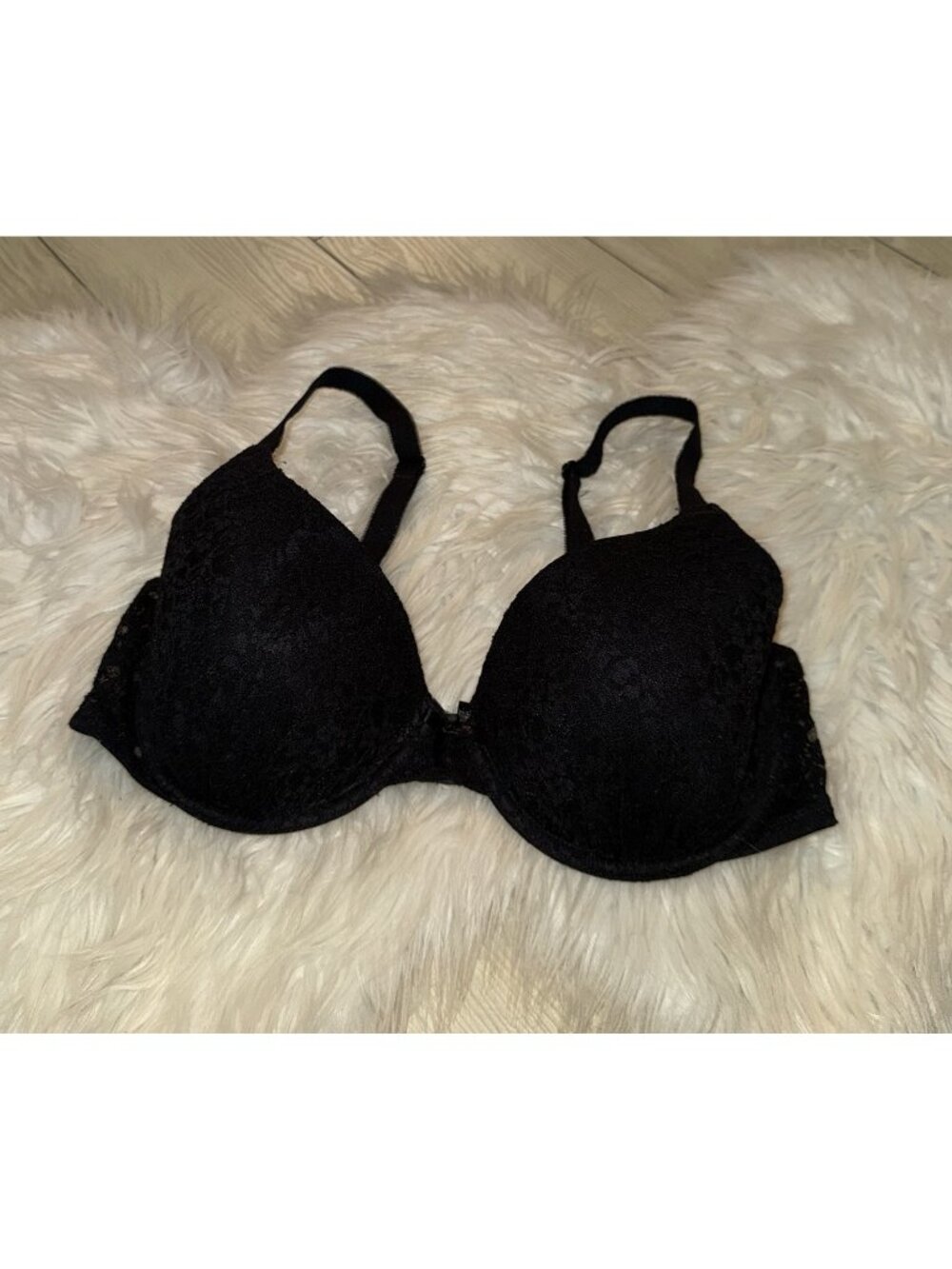 Ambrielle Plunge Bra Lined Floral Lace Underwire Womens 38C Black